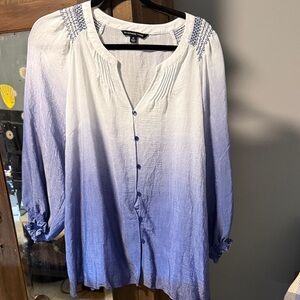 Zac & Rachel White and Blue Ombre Blouse 3X Worn Once
